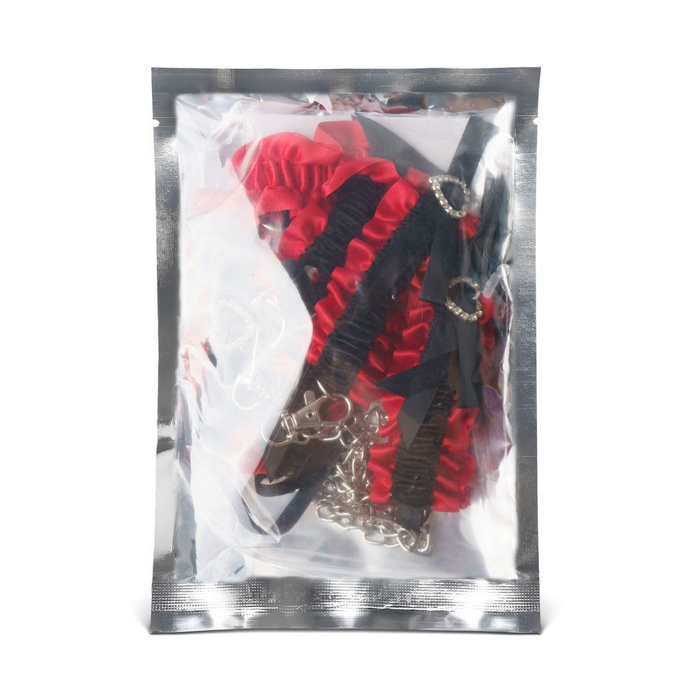 1. Kit Bondage BDSM rouge avec collier et menottes en dentelle