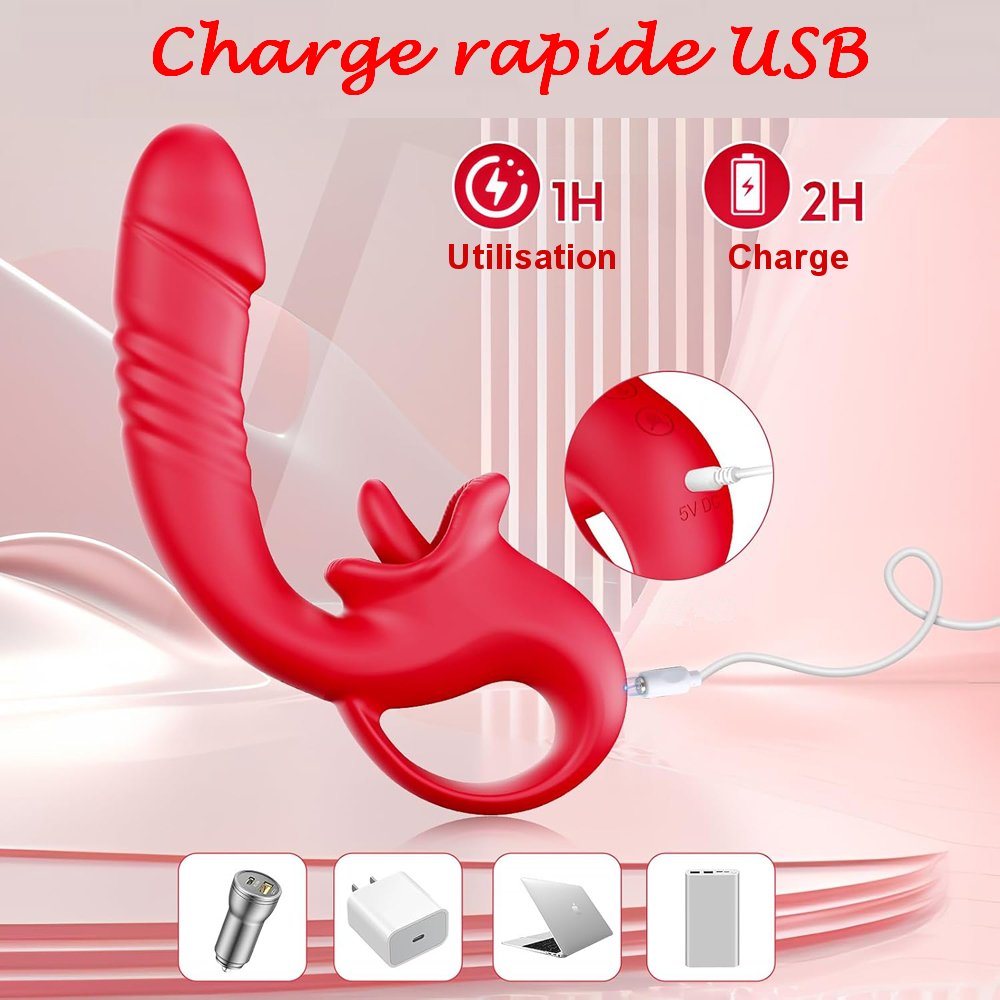 Sextoy connecté, vibrant, poussant et léchant charge rapide