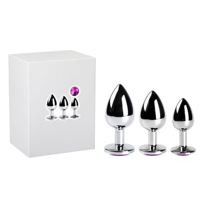 Lot de 3 plugs anaux en métal violet pour progression confortable
