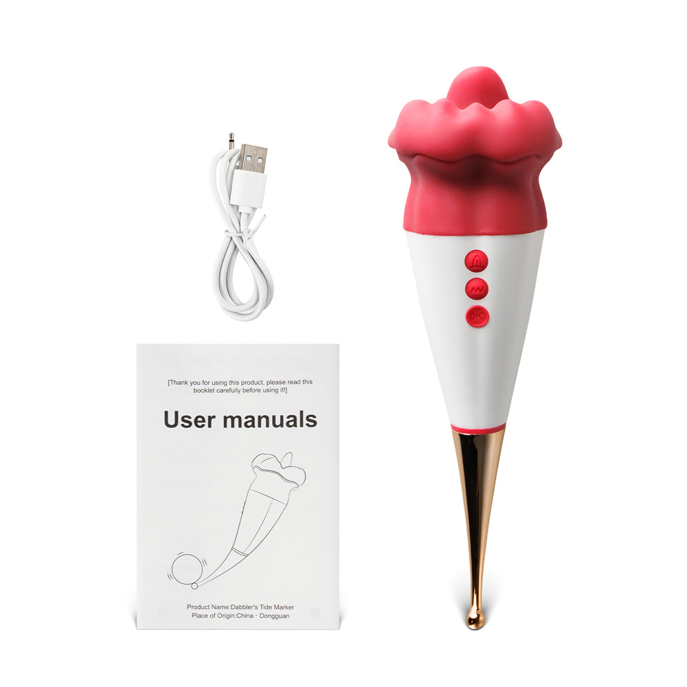 Manuel d'utilisation et cable de recharge du Sextoy Stimulateur à grande bouche rouge avec langue
