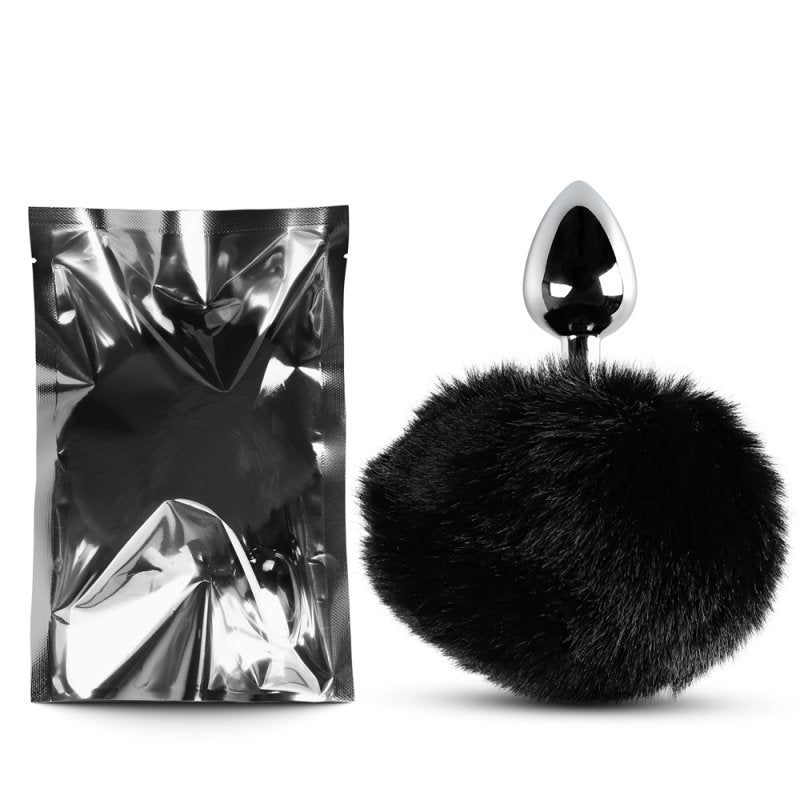 Sextoy plug anal métal argent queue noire courte esthétique élégante