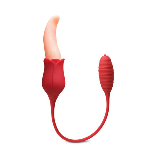 1. Sextoy à langue vibrante en silicone médical avec 7 vitesses et balle vibrante intégrée, présenté sur fond neutre pour mettre en valeur son design réaliste.