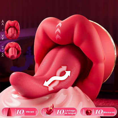 Vibromasseur connecté à triple stimulation avec langue souple et pulsations