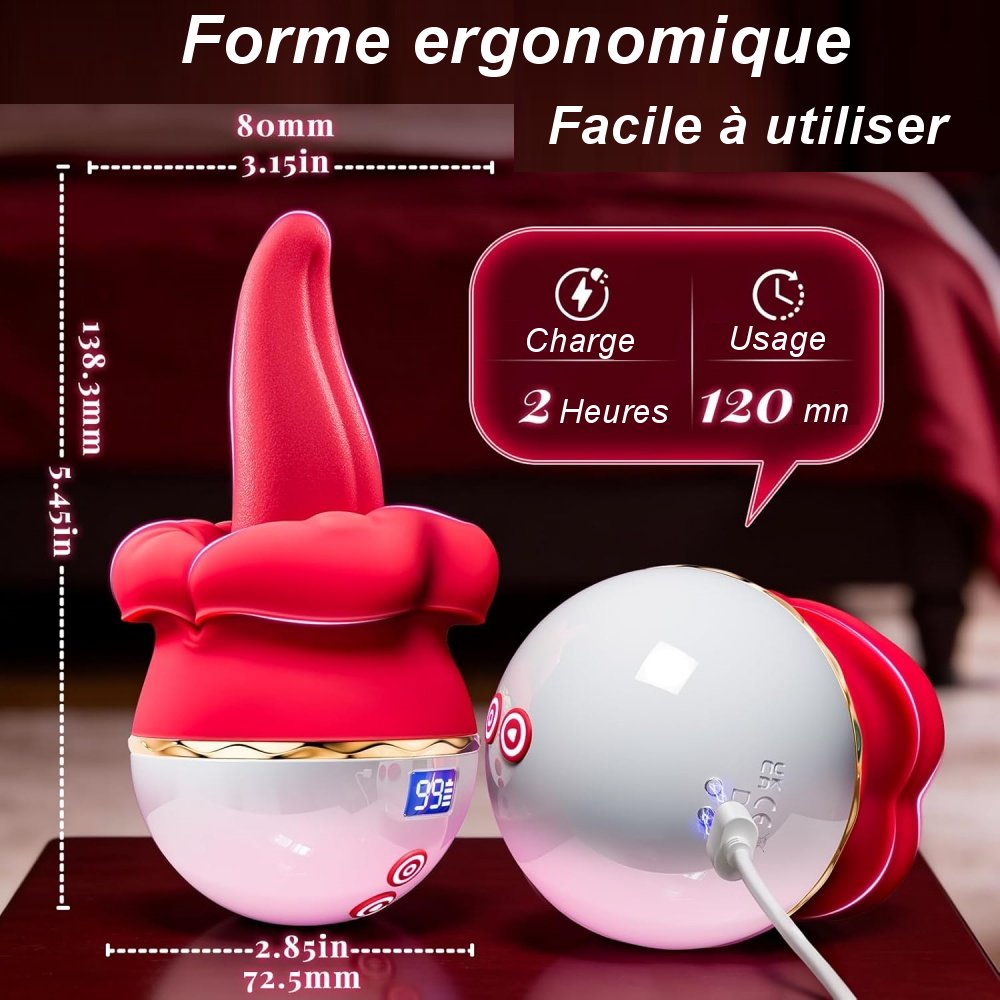 Vibromasseur rouge et blanc avec 9 modes de vibration et stimulation ciblée
