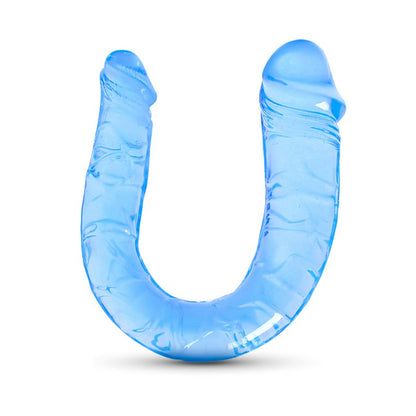 Gode réaliste à double extrémité en TPE bleu clair, 34 cm. Deux tailles utilisables, étanche et livré en blister.