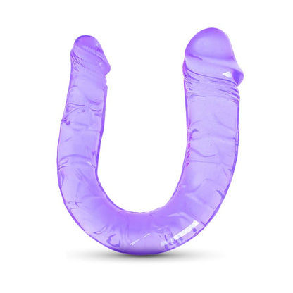 Gode réaliste à double extrémité en TPE violet transparent, 34 cm. Deux embouts utilisables et emballage blister.
