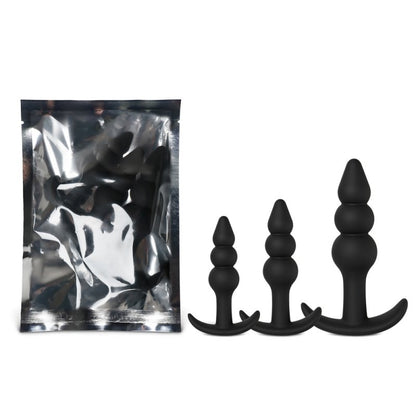 Set plugs anaux noir en silicone avec dimensions évolutives