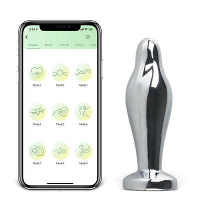 Plug anal vibrant argenté électroplaqué avec contrôle par application 9 vitesses