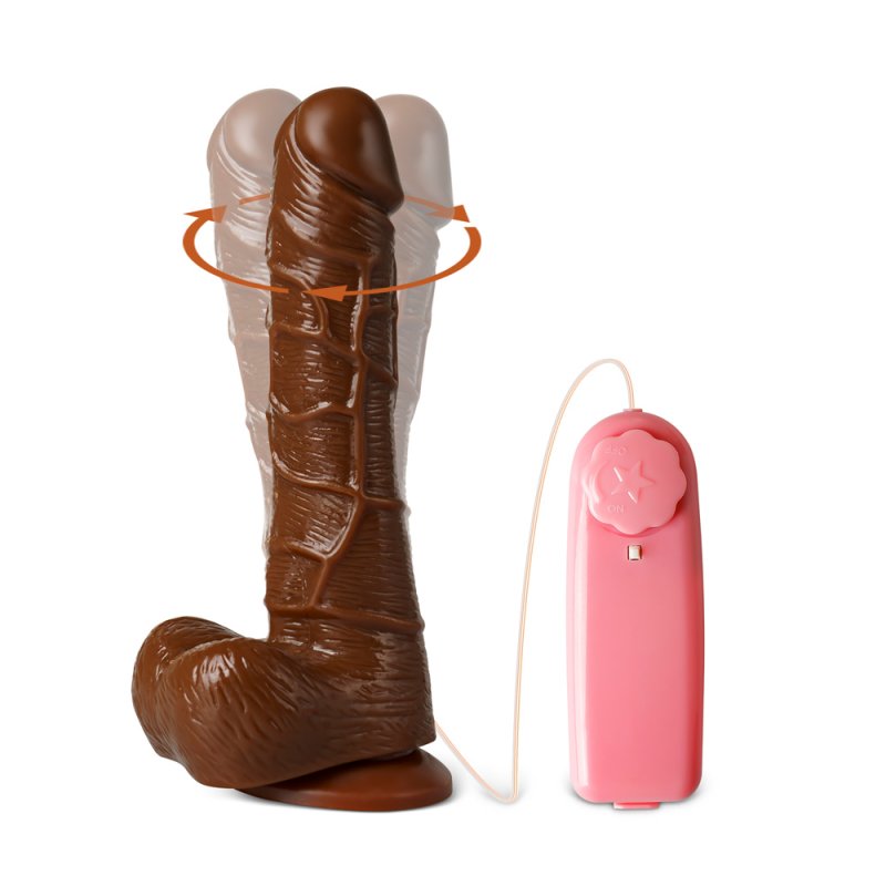 Vibromasseur réaliste rotatif en TPE marron avec base ventouse