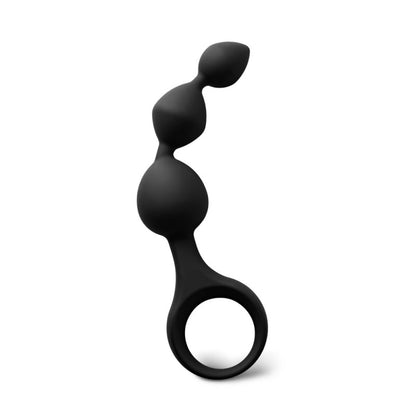 Plug anal en silicone noir avec perles Triball pour stimulation progressive.