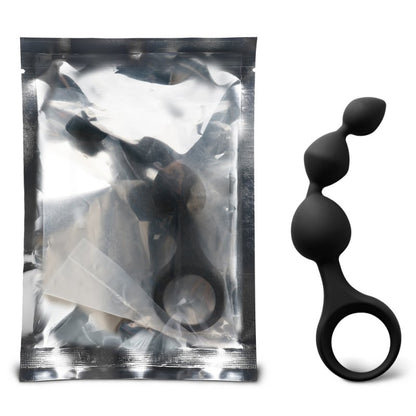 Sextoy anal en silicone noir avec perles successives pour insertion graduelle.