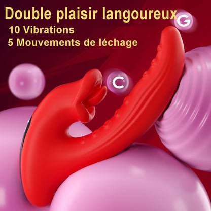 Vibromasseur double stimulation en silicone médical rechargeable par USB magnétique.