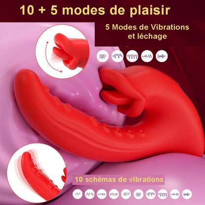 Sextoy vibrant avec langue stimulante conçu pour une stimulation interne et externe.