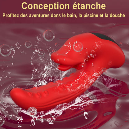 Sextoy en silicone avec tige flexible et langue stimulante pour sensations variées.