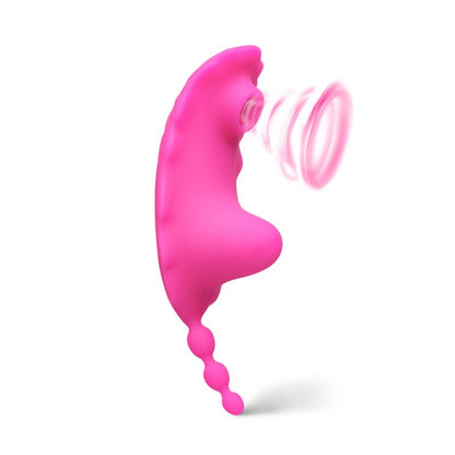 Sextoy rose multifonction avec vibration, succion et télécommande via application mobile.