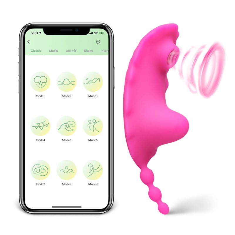 Vibromasseur rose en silicone médical avec 9 vitesses, succion clitoridienne et contrôle par application.