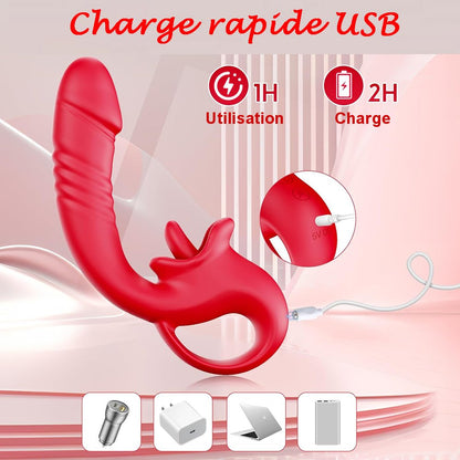 Sextoy connecté, vibrant, poussant et léchant charge rapide