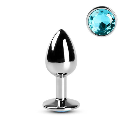 Plug anal miniature en métal et ABS, extrémité bleue et base large argentée pour sécurité.