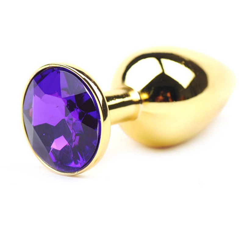 Petit plug anal métallique doré avec diamant violet décoratif