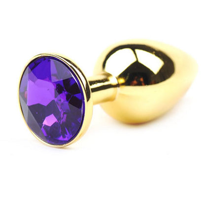 Petit plug anal métallique doré avec diamant violet décoratif
