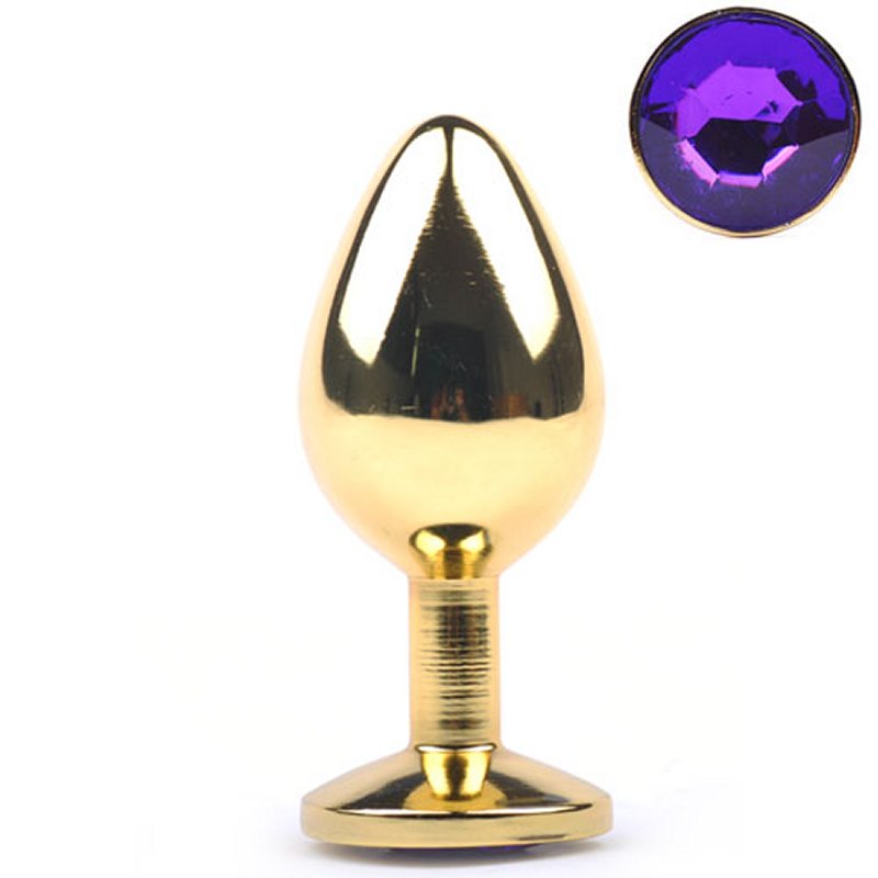 Plug anal métallique doré moyen avec diamant violet décoratif