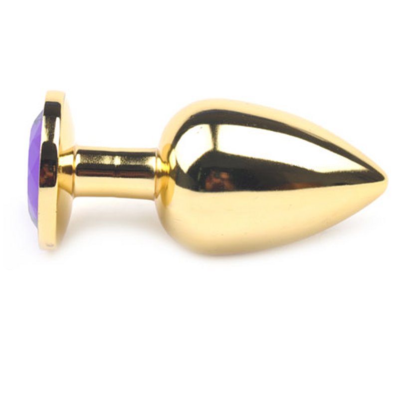 Sextoy plug anal métal doré élégant avec cristal violet
