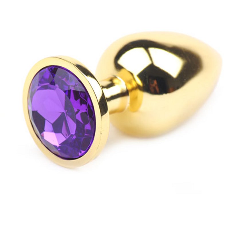 Grand plug anal métallique doré avec diamant violet étanche