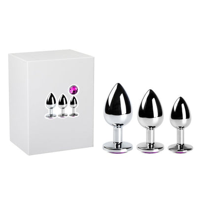 Lot de 3 plugs anaux en métal violet pour progression confortable