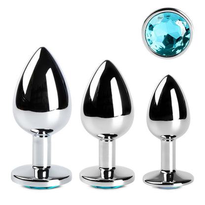 Ensemble de 3 plugs anaux en métal bleu et argent tailles progressives