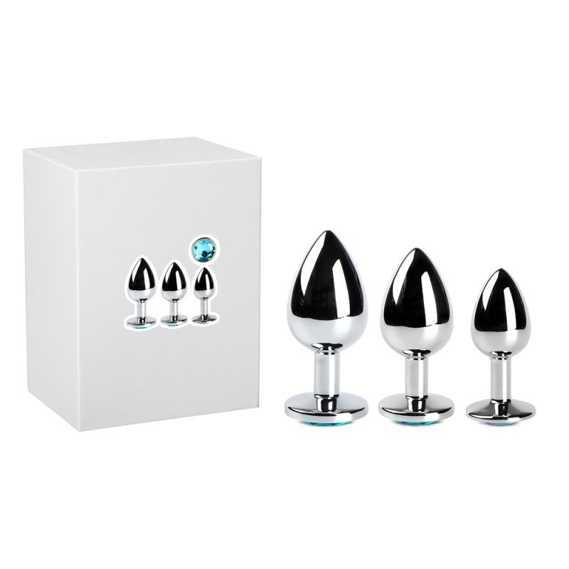 Lot de 3 plugs anaux en métal bleu pour progression confortable