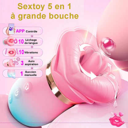 Vibrateur oral en silicone doux avec langue stimulante et 10 modes.