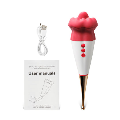 Manuel d'utilisation et cable de recharge du Sextoy Stimulateur à grande bouche rouge avec langue