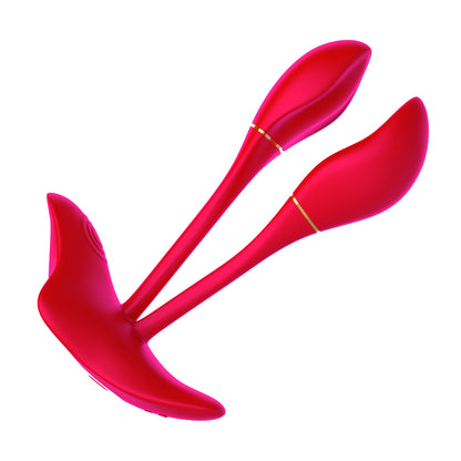 3.	Vue de face du vibromasseur double pointe rouge 13,5 cm