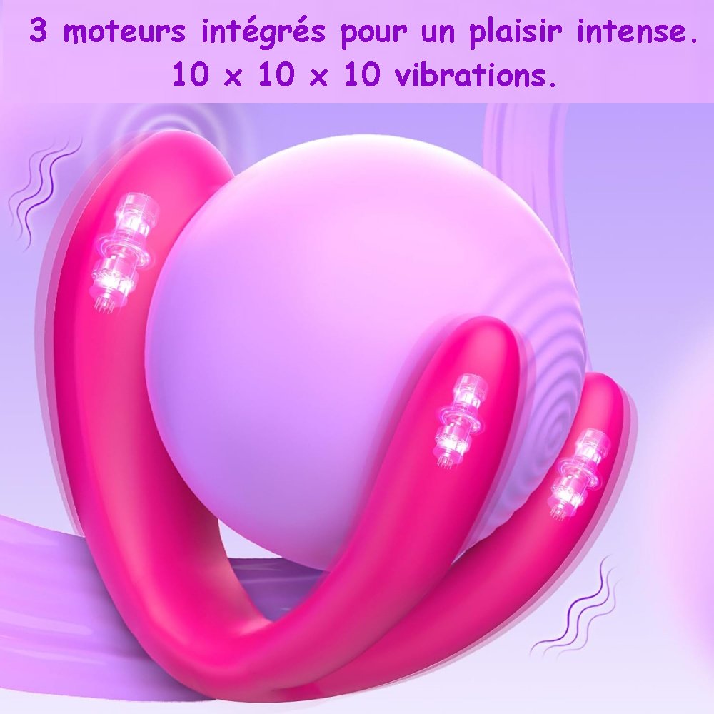 Vibromasseur point G et clitoris avec 10 intensités, contrôle via appli et télécommande. Silicone médical et charge par câble.