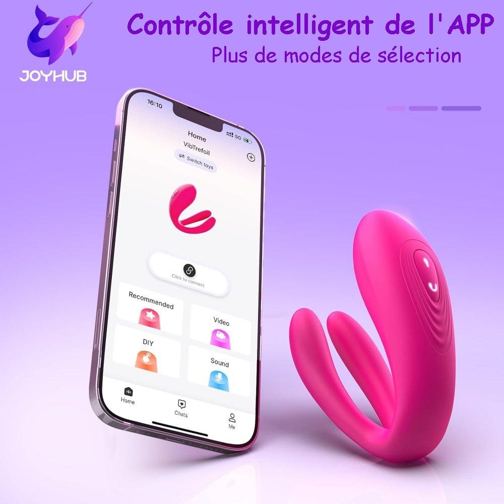 Modèle connecté en silicone premium, 10 vitesses et double contrôle. Étanche, rechargeable et facile à utiliser.