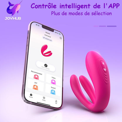 Modèle connecté en silicone premium, 10 vitesses et double contrôle. Étanche, rechargeable et facile à utiliser.