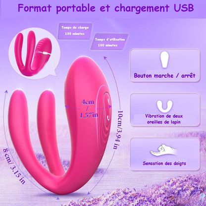 Vibromasseur ergonomique avec 10 vitesses, contrôle à distance et silicone médical. Recharge filaire et utilisation étanche.