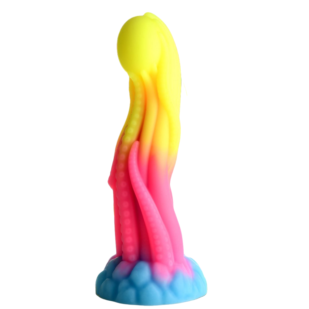 Godemichet original en silicone médical avec design tentacules et effet phosphorescent captivant.