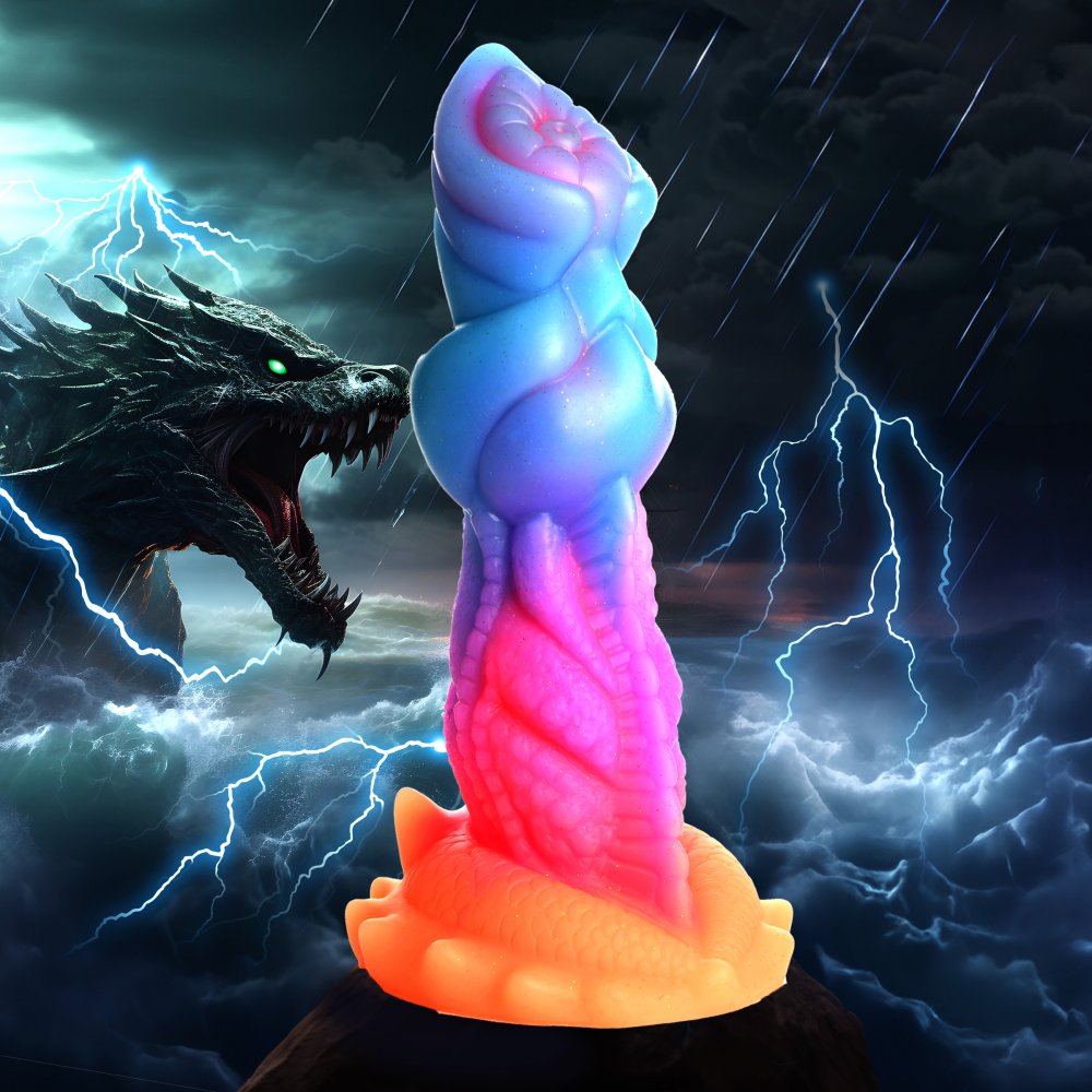 Sextoy sculpté style extraterrestre en silicone, multicolore et phosphorescent, sûr pour le corps.