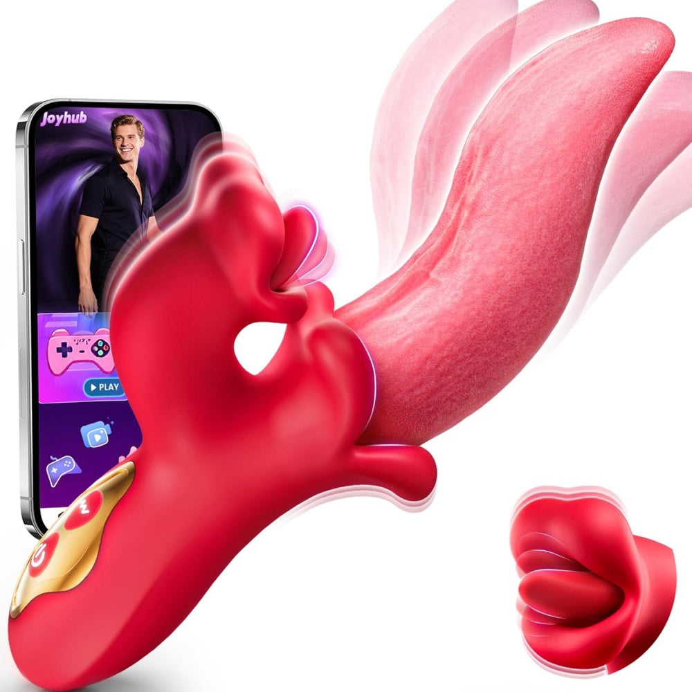 Vibromasseur lapin connecté avec langue stimulante et tige courbée en silicone.