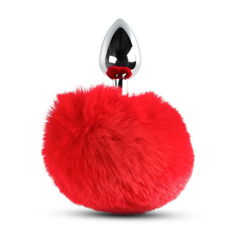 Sextoy plug anal métal argent avec queue rouge fourrure artificielle