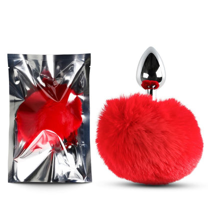 Sextoy plug anal métal argent queue rouge courte esthétique élégante