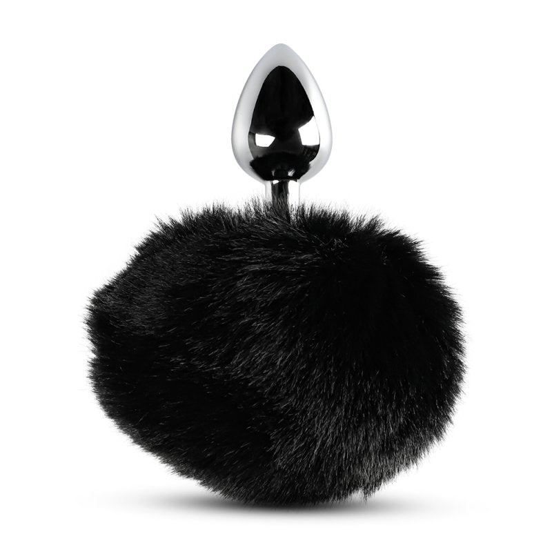 Sextoy plug anal métal argent avec queue noire fourrure artificielle
