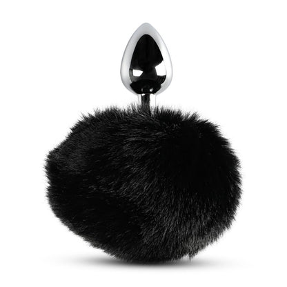Sextoy plug anal métal argent avec queue noire fourrure artificielle