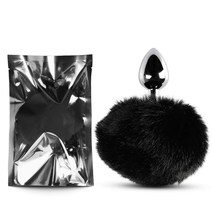 Sextoy plug anal métal argent queue noire courte esthétique élégante