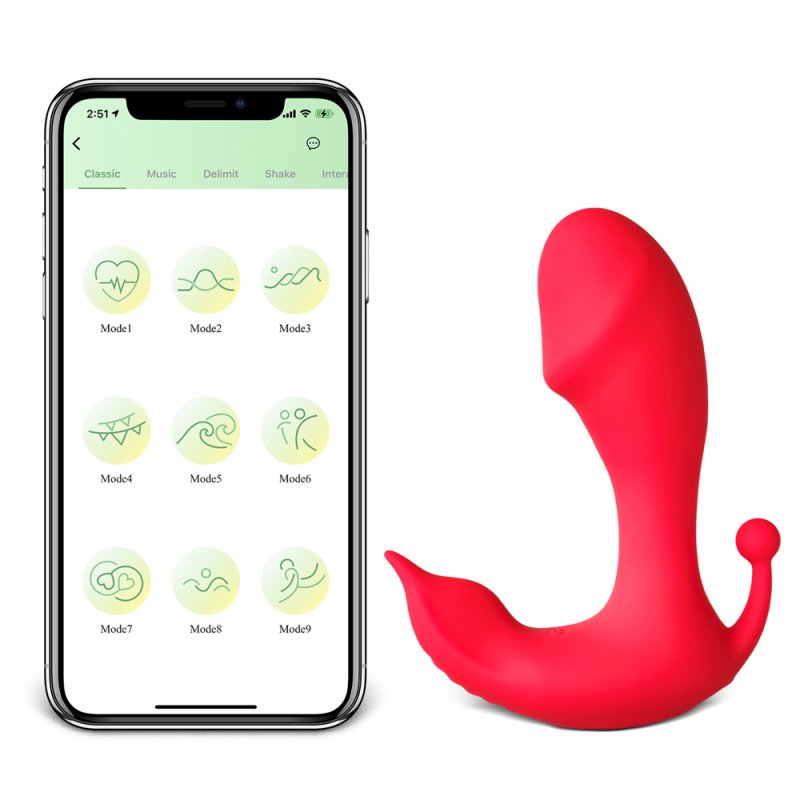 Vibromasseur rouge connecté 11 vitesses contrôle application silicone rechargeable