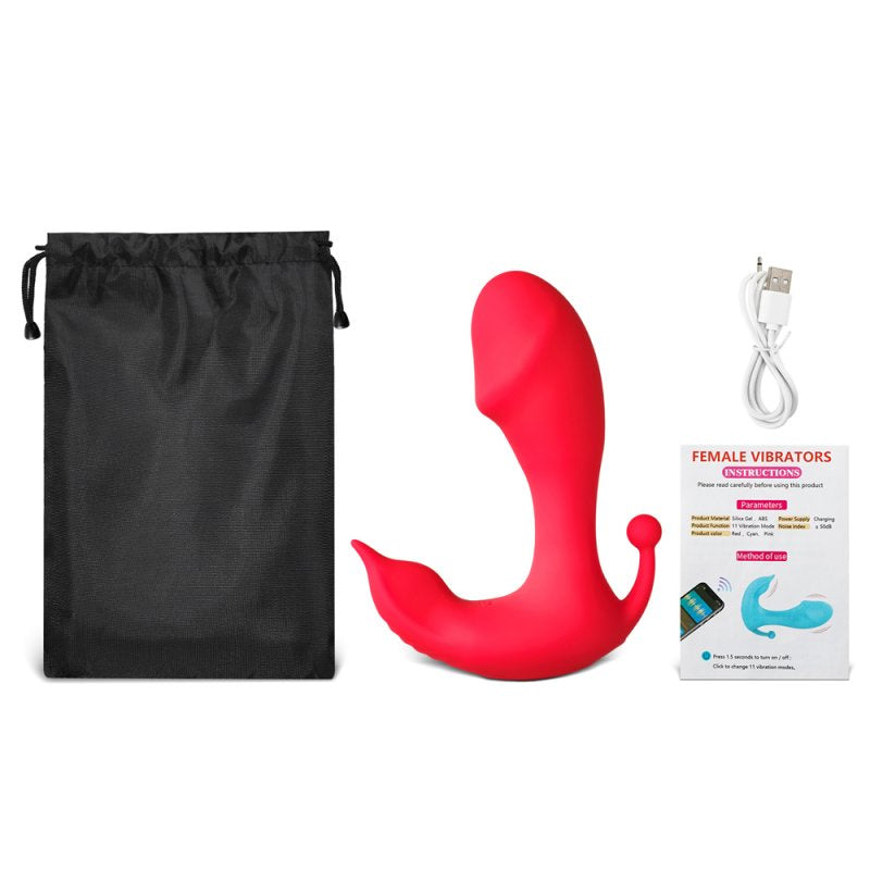 Vibromasseur silicone rouge connecté application mobile étanche rechargeable