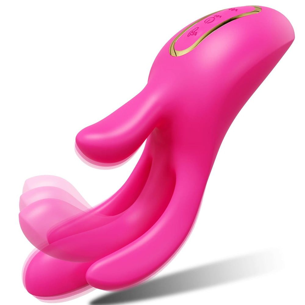 Vibromasseur QN-001 en silicone médical magenta avec mécanisme de tapotement et flexion pour sensations réalistes.
