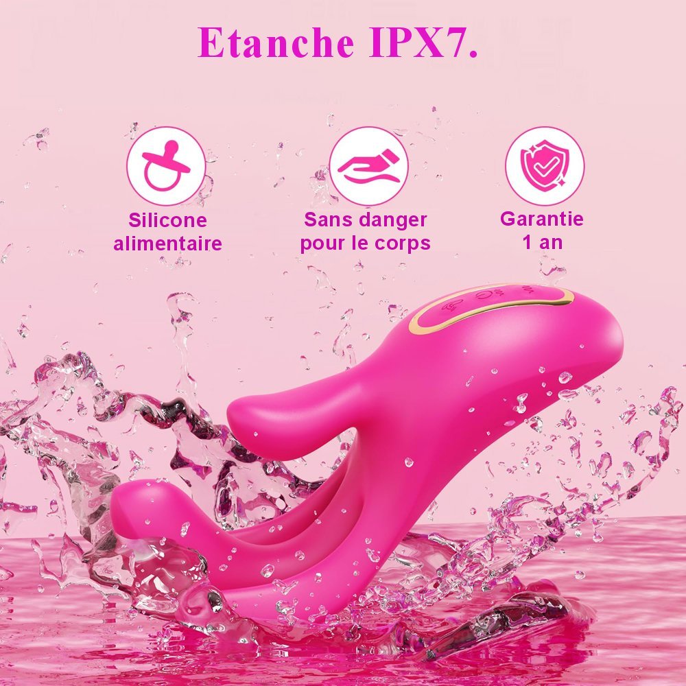 Vibromasseur rechargeable QN-001 avec 10 vitesses de vibration et mécanisme imitant les gestes des doigts.