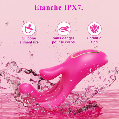 Vibromasseur rechargeable QN-001 avec 10 vitesses de vibration et mécanisme imitant les gestes des doigts.